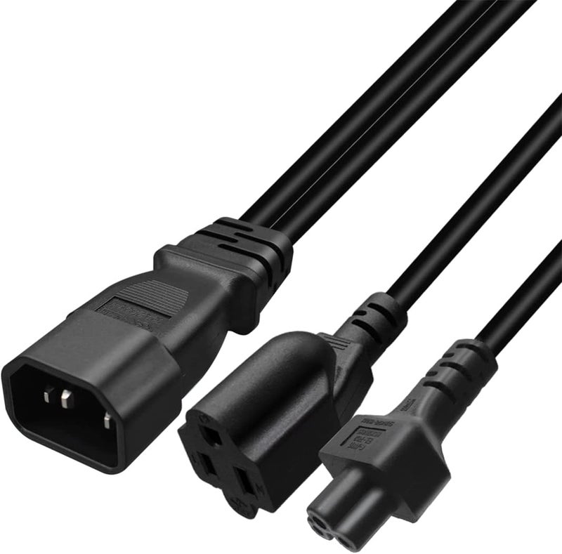 TEWOXIN IEC C14 to C5 + NEMA 5-15R Y Splitter Power Cord for Laptop Power & US Plug Devices, Space-Saving Adapter Cable(1FT/0.3M) - Image 2